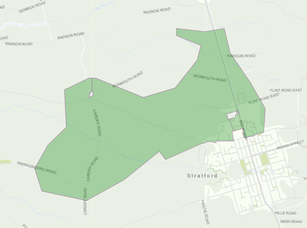 Map of gas survey area in Stratford