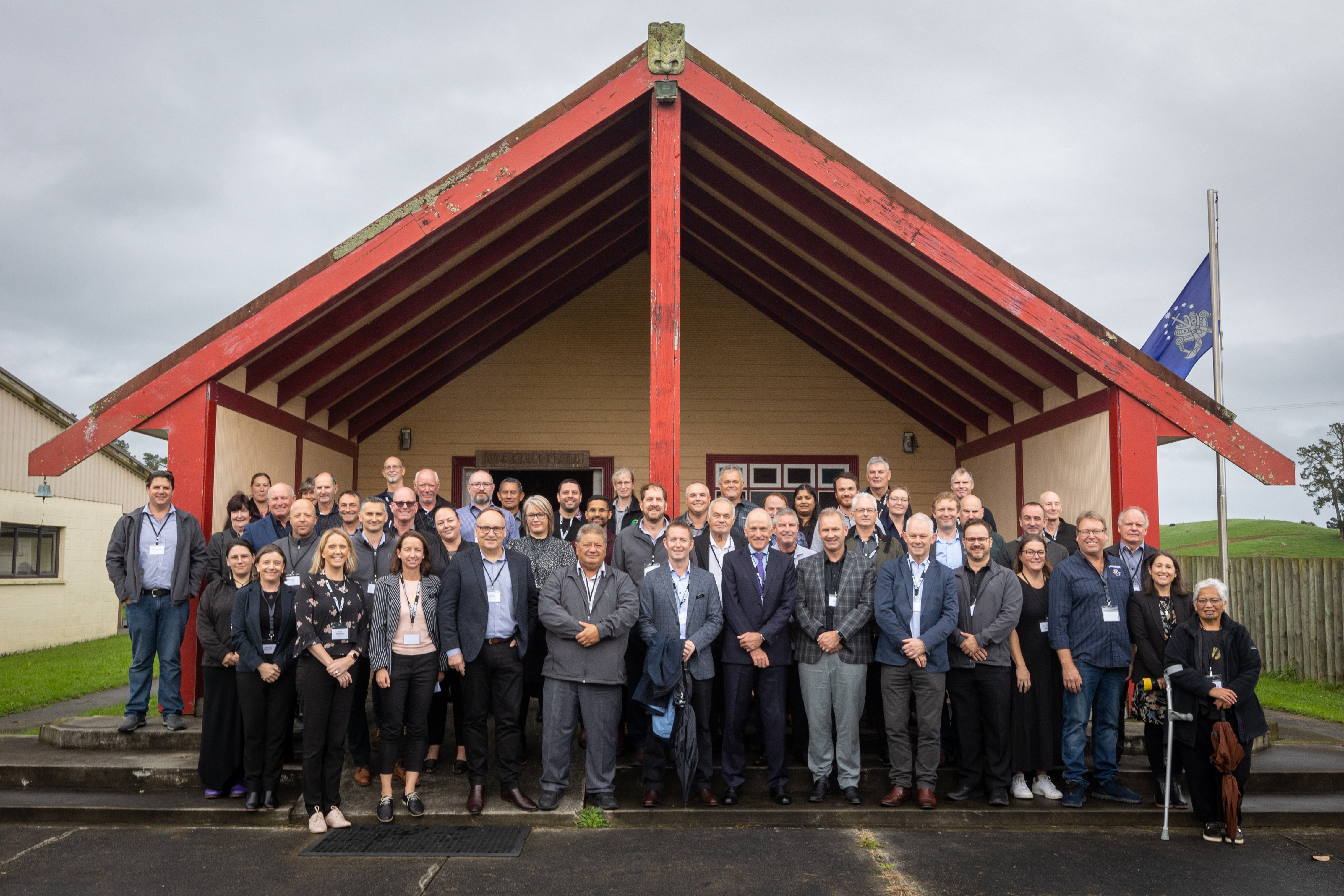 Group photo of attendees of Powerco's commissioning event for the South Waikato National Grid Connection at Mangakaretū Marae