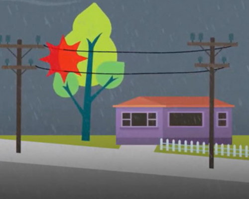 Infographic tree hitting a power line outside a house