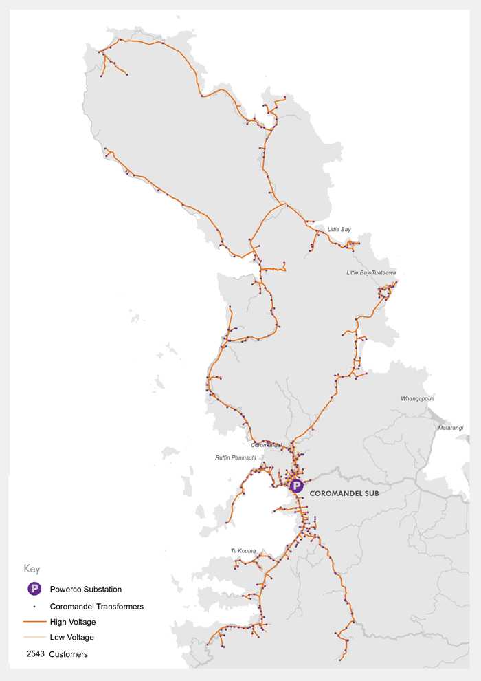 Map of Powerco's network in Coromandel