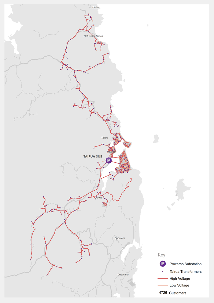 Map of Powerco's network in Whitianga