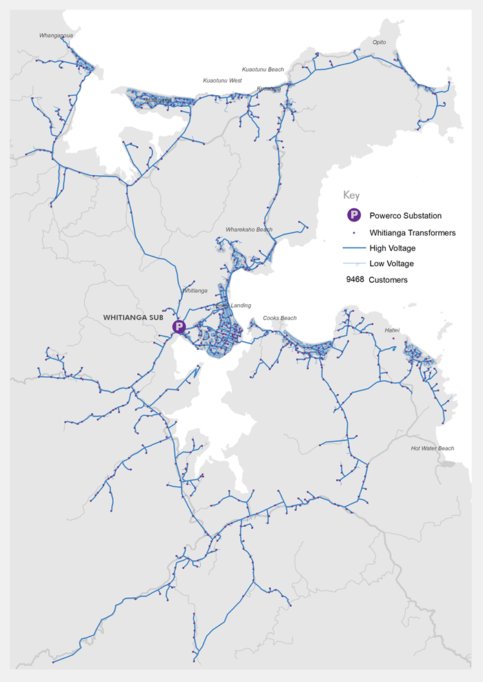 Map of Powerco's network in Whitianga