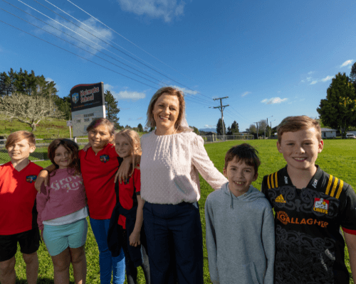 Kaimata school principal and students