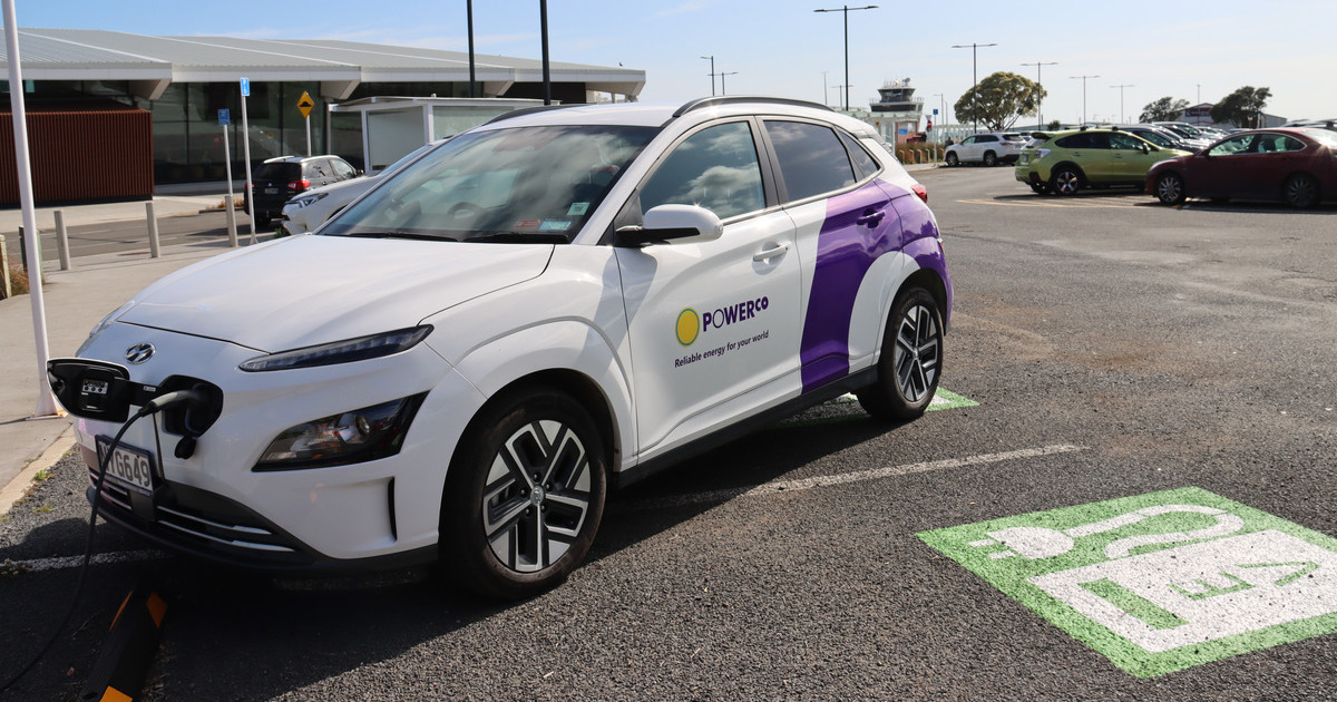 Powerco-branded EV charging at New Plymouth Airport