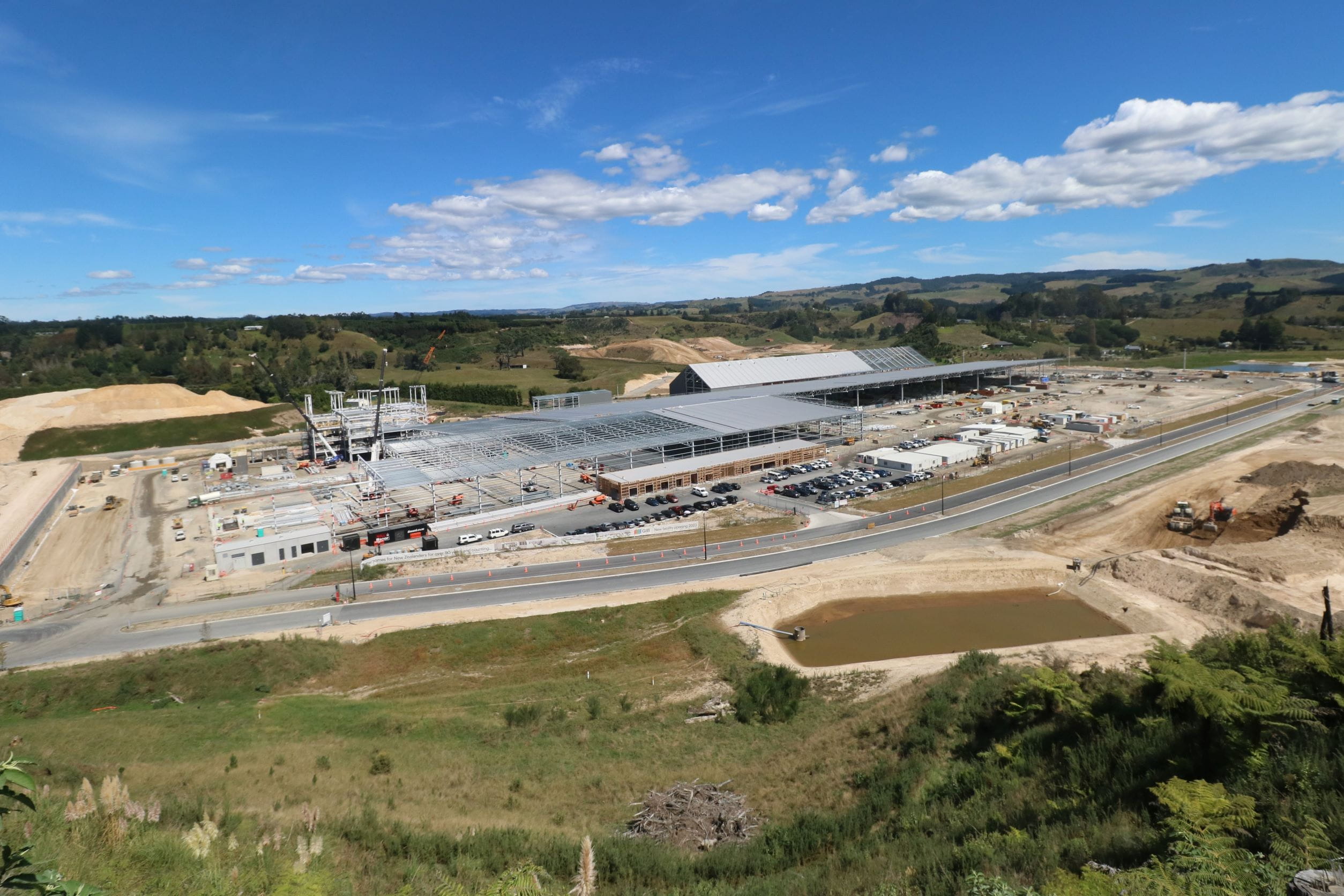 Aerial view of Winstone Wallboards facility under construction.