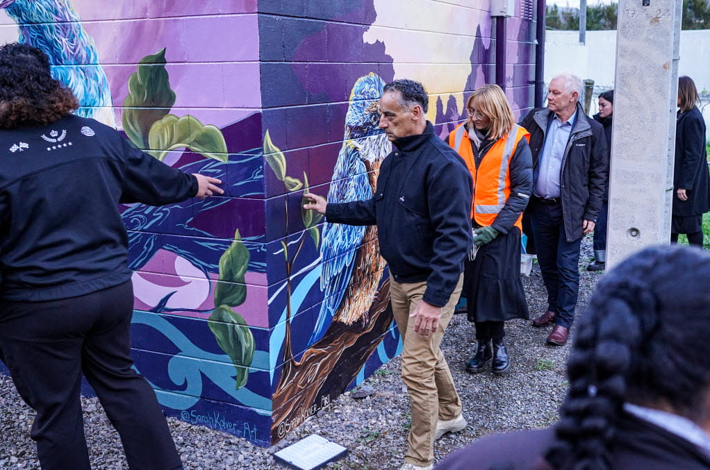 community and Powerco members at Kauri Point substation mural blessing