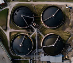 aerial shot of biogas farm in Denmark