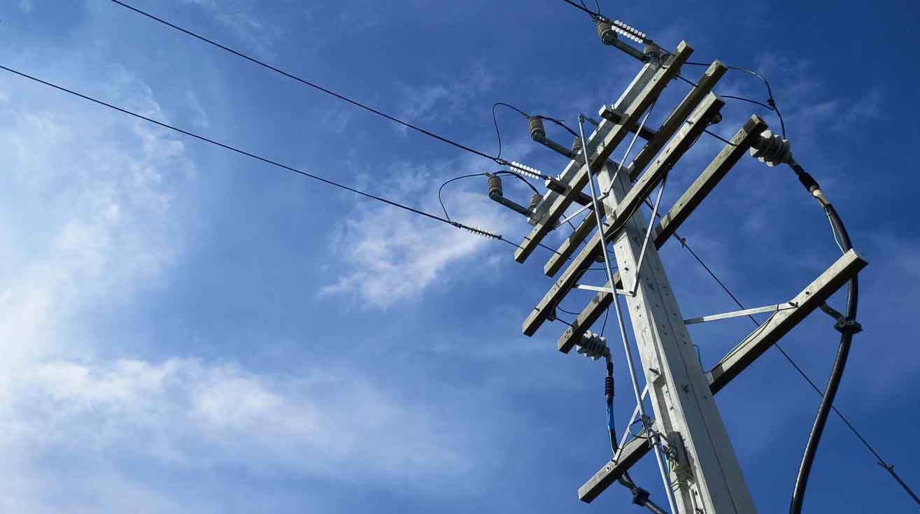 power line with blue sky