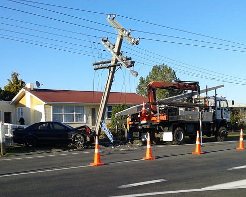 Car crashed into power pole.