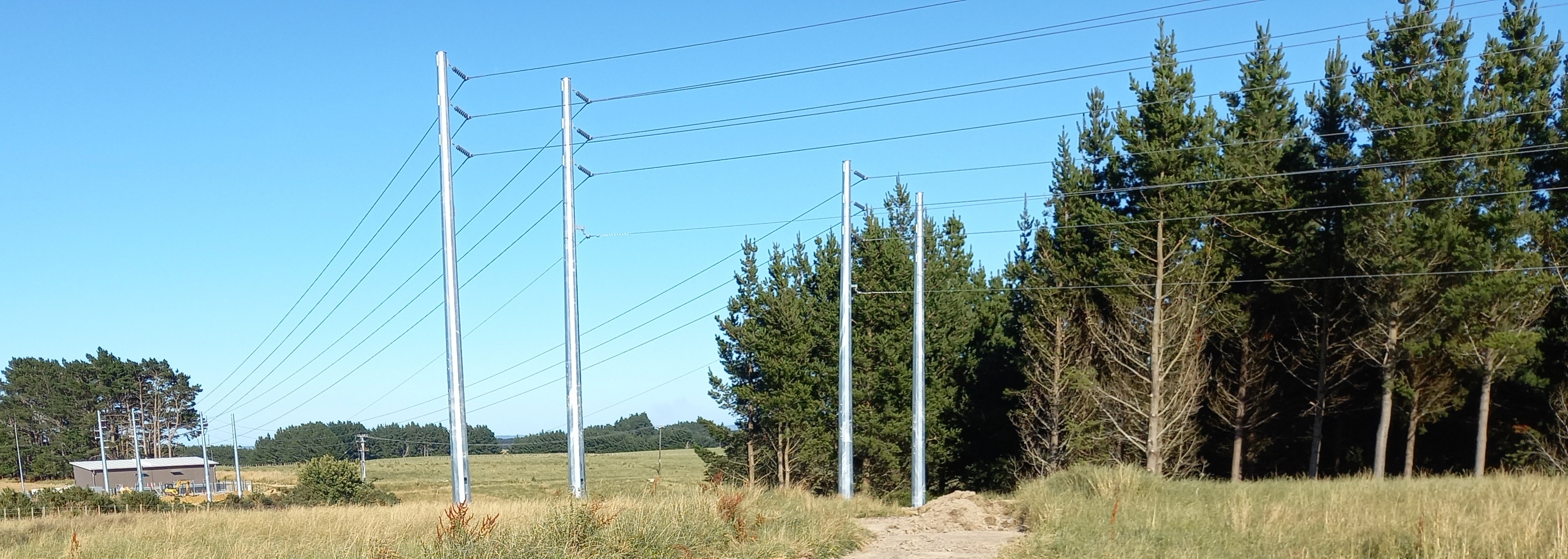 Monopoles and wires coming from the new Linton Substation building