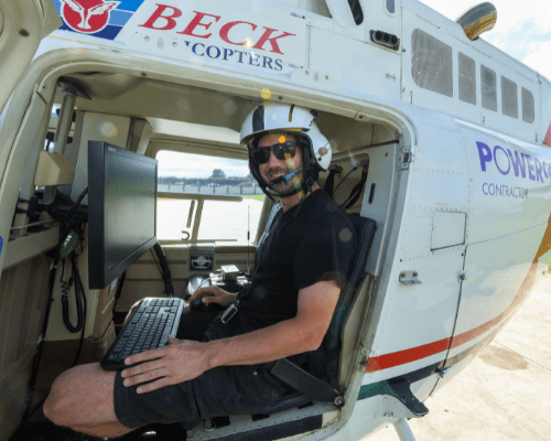 LiDAR technician in helicopter
