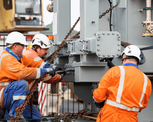 Crew securing transformer