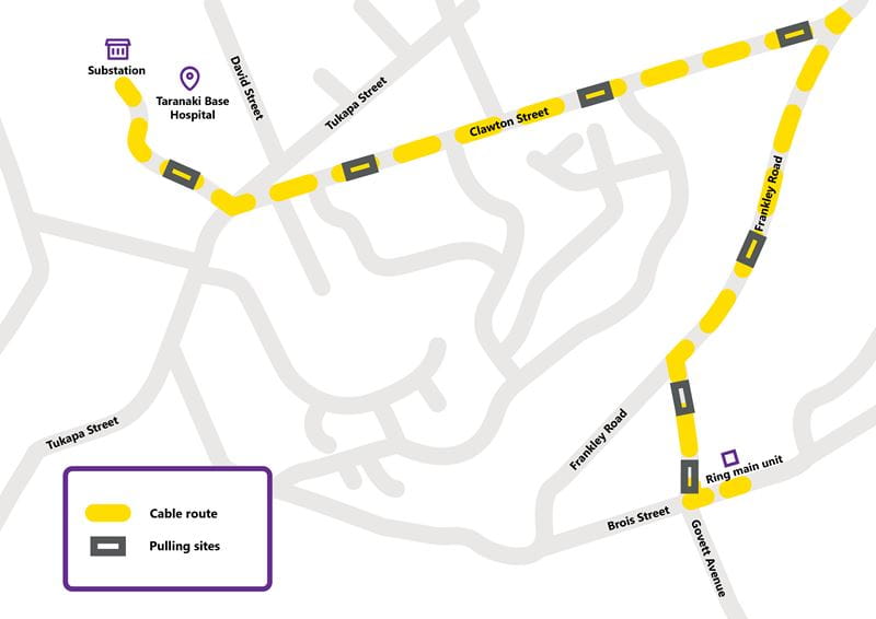 Graphic map of Taranaki hospital cable route