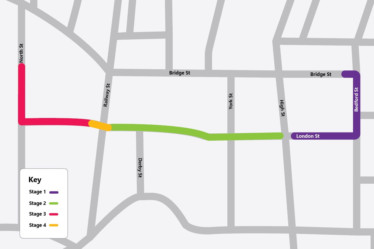 A map of Eltham, Taranaki, showing the route for a gas mains renewal project.